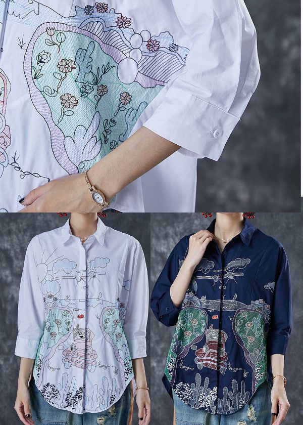 Handmade White Embroidered Cotton Shirts Summer Online Sale - Image 5
