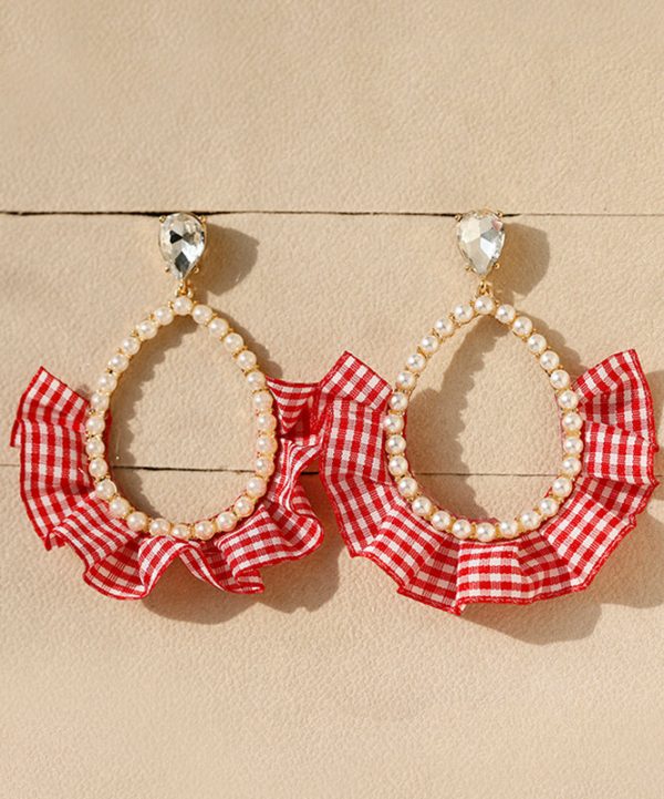 2025 New Red Sterling Silver Overgild Crystal Pearl Water Drop Drop Earrings Fashion - Image 2