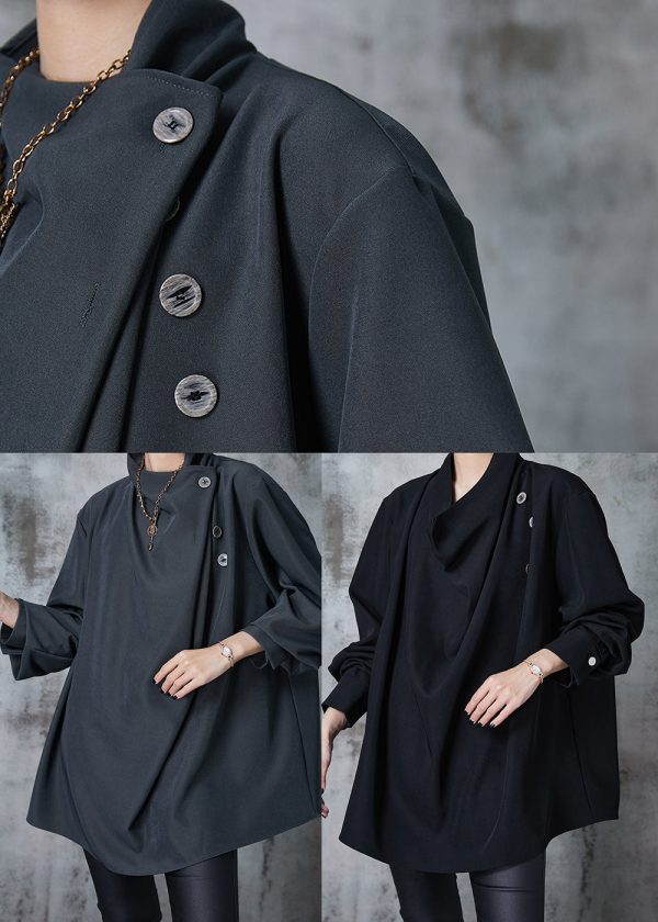 Original Design Grey Turtle Neck Oversized Cotton Shirt Fall Fashion - Image 5
