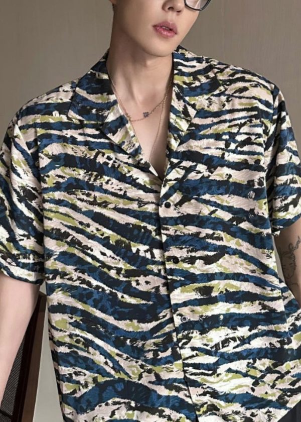 2025 Summer Loose Cuban Collar Printed Leopard Short Sleeved Mens Shirt For Discount - Image 4