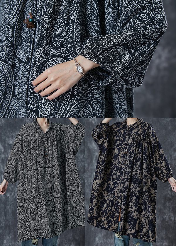 Beautiful Black Oversized Print Cotton Shirt Dress Spring Online - Image 5