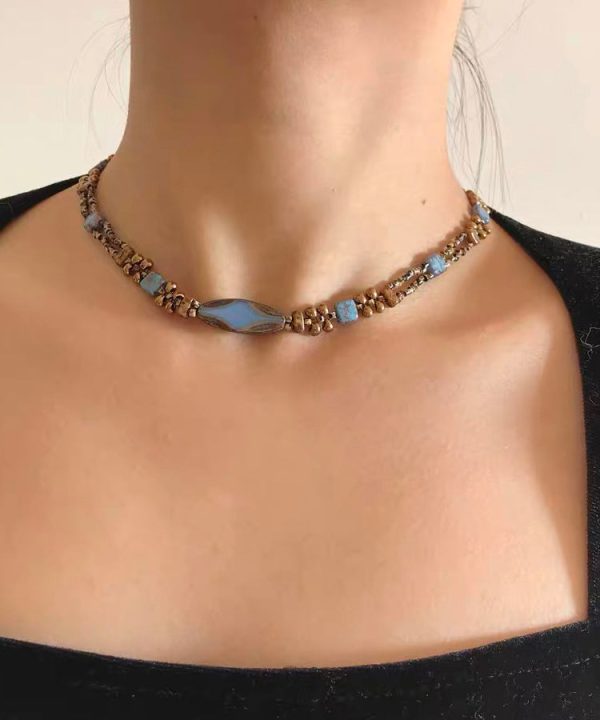 Fine Blue Copper Overgild Beading Gratuated Bead Necklace on Sale - Image 3