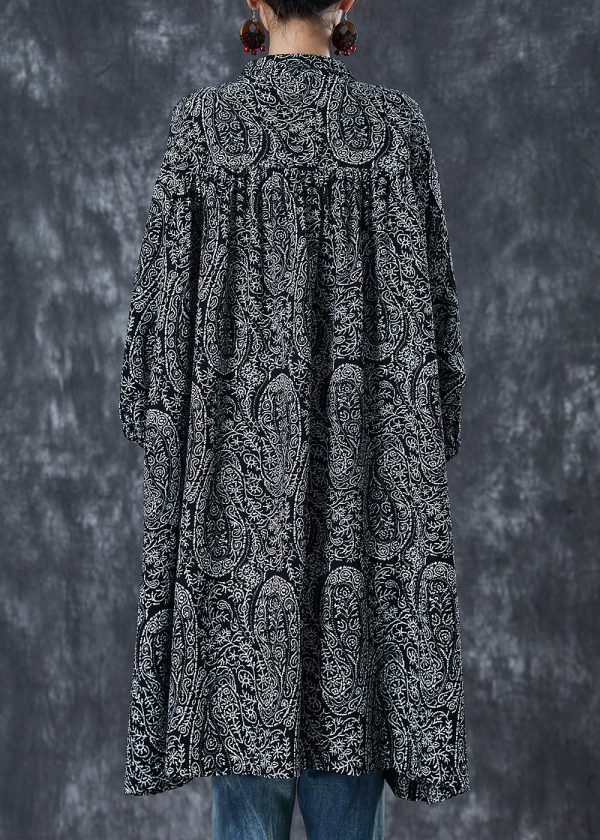Beautiful Black Oversized Print Cotton Shirt Dress Spring Online - Image 4
