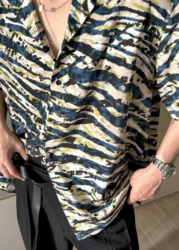2025 Summer Loose Cuban Collar Printed Leopard Short Sleeved Mens Shirt For Discount - Image 5