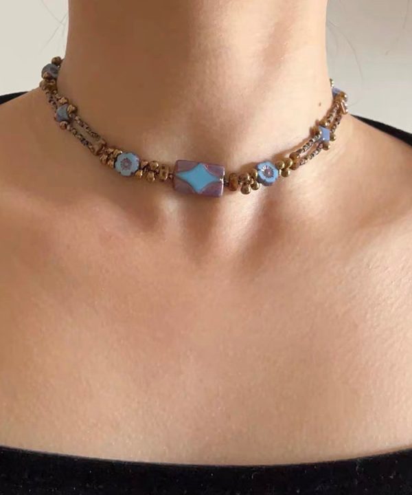 Fine Blue Copper Overgild Beading Gratuated Bead Necklace on Sale