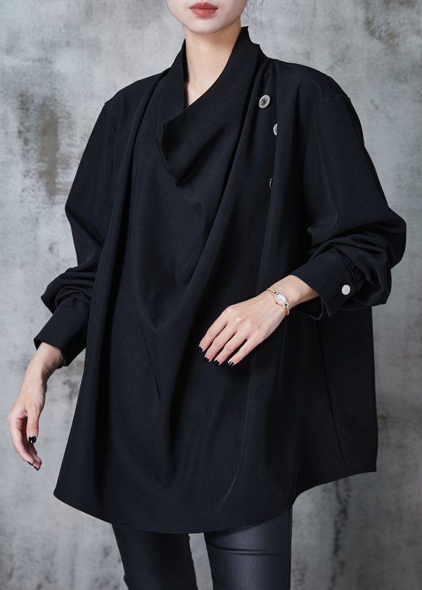 Black Loose Cotton Top Asymmetrical Design Spring Online now