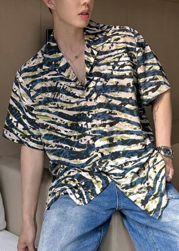 2025 Summer Loose Cuban Collar Printed Leopard Short Sleeved Mens Shirt For Discount - Image 2