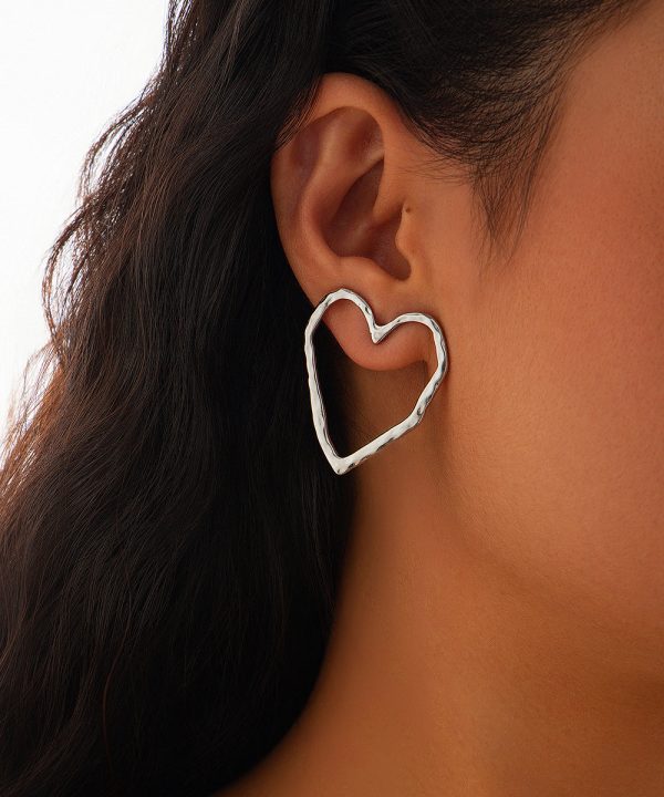 Casual Gold Metal Hollow Out Peach Heart Hoop Earrings Online now - Image 4