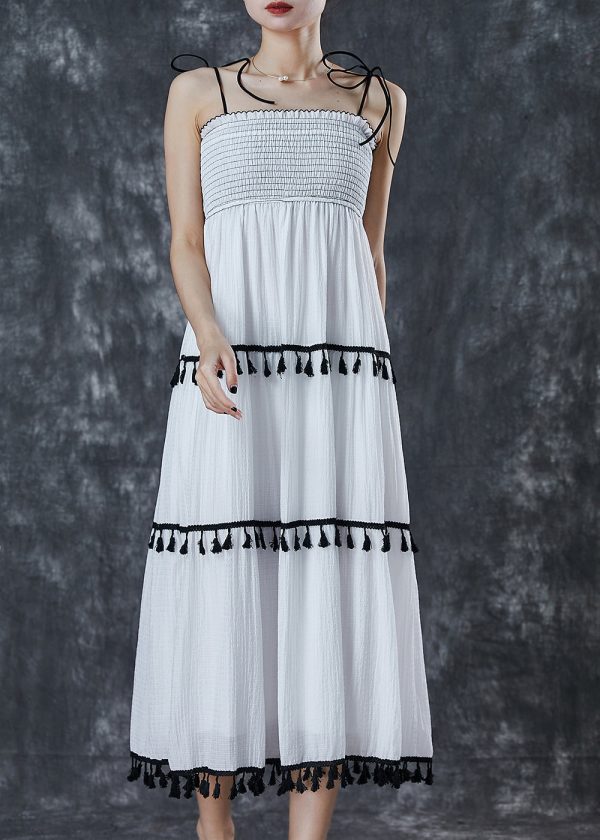 Italian White Tasseled Cotton Beach Dresses Summer For Discount - Image 3