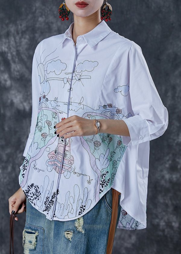 Handmade White Embroidered Cotton Shirts Summer Online Sale