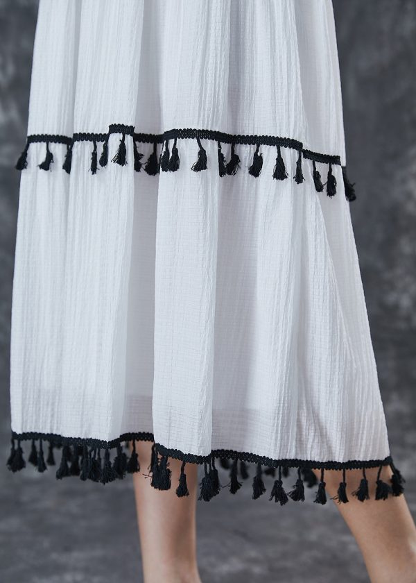 Italian White Tasseled Cotton Beach Dresses Summer For Discount - Image 5