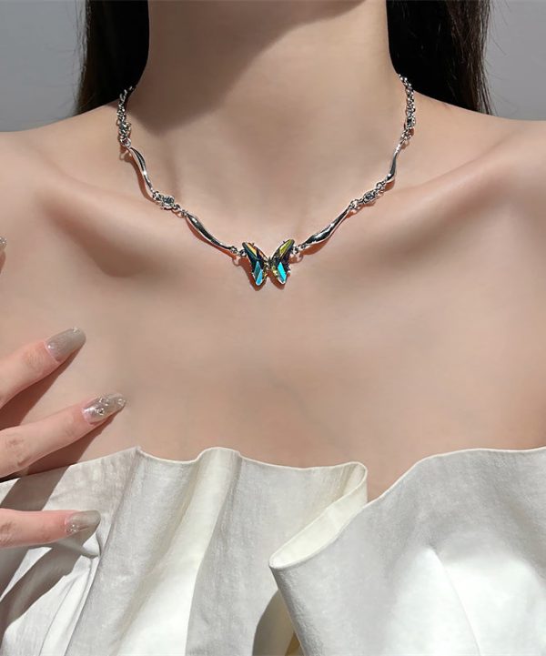 Gradient Color Silk Stainless Steel Butterfly Pendant Necklace Discount - Image 3