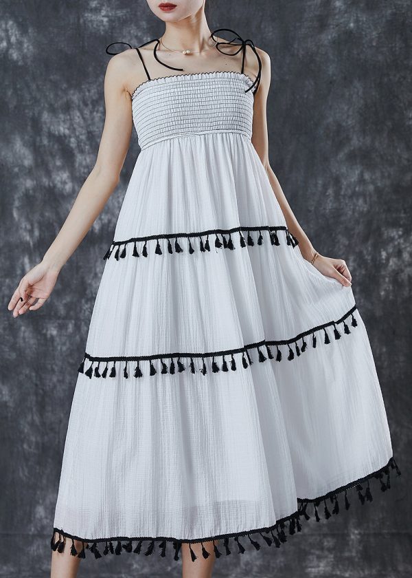 Italian White Tasseled Cotton Beach Dresses Summer For Discount