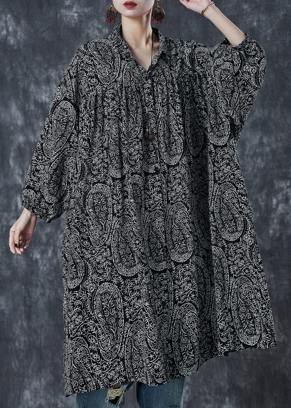 Beautiful Black Oversized Print Cotton Shirt Dress Spring Online - Image 2