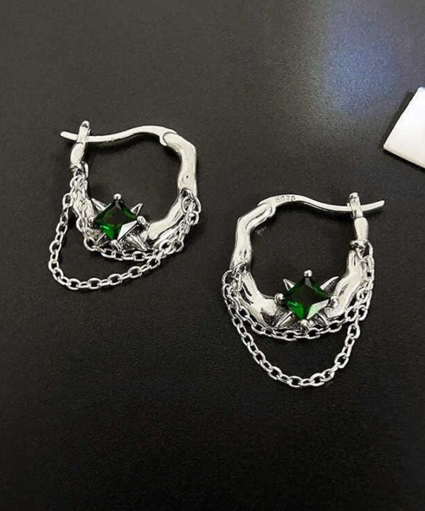Fine Silk Sterling Silver Zircon Gem Stone Tassel Hoop Earrings Supply