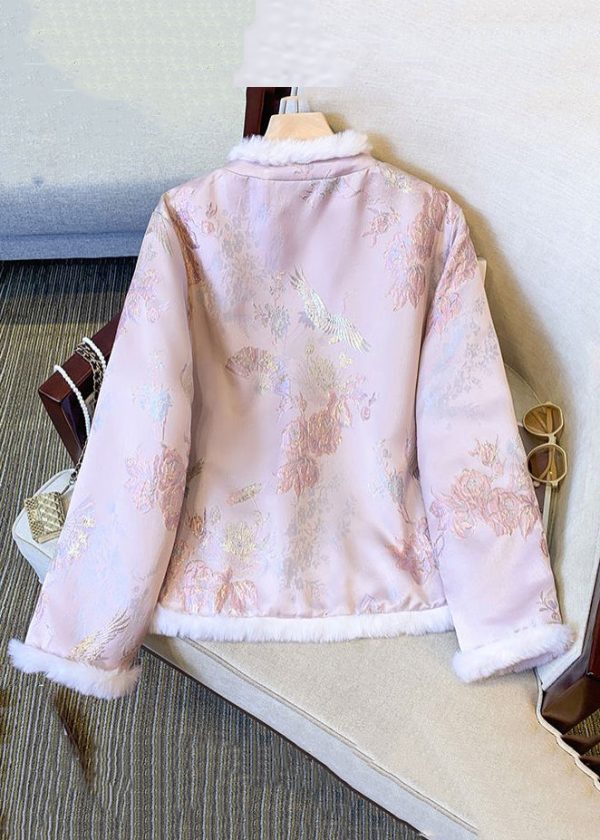 Elegant Pink Fur Collar Chinese Button Thick Parkaer Winter Fashion - Image 3