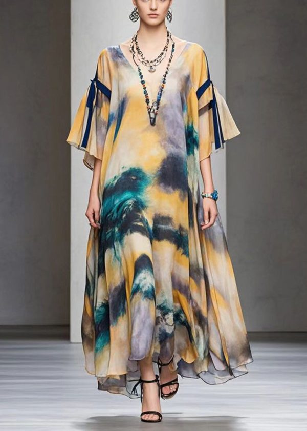 Style Khaki Oversized Tie Dye Chiffon Dresses Fall Online now