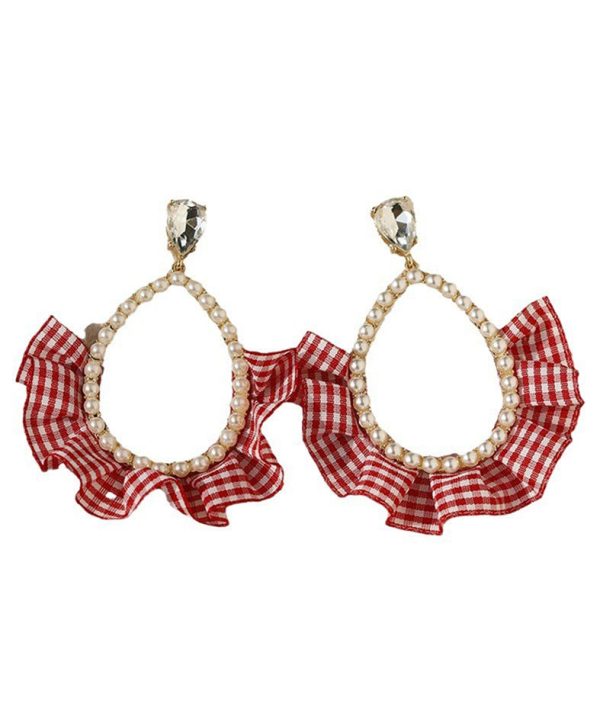 2025 New Red Sterling Silver Overgild Crystal Pearl Water Drop Drop Earrings Fashion - Image 5