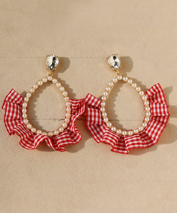 2025 New Red Sterling Silver Overgild Crystal Pearl Water Drop Drop Earrings Fashion - Image 4