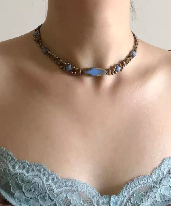 Fine Blue Copper Overgild Beading Gratuated Bead Necklace on Sale - Image 2
