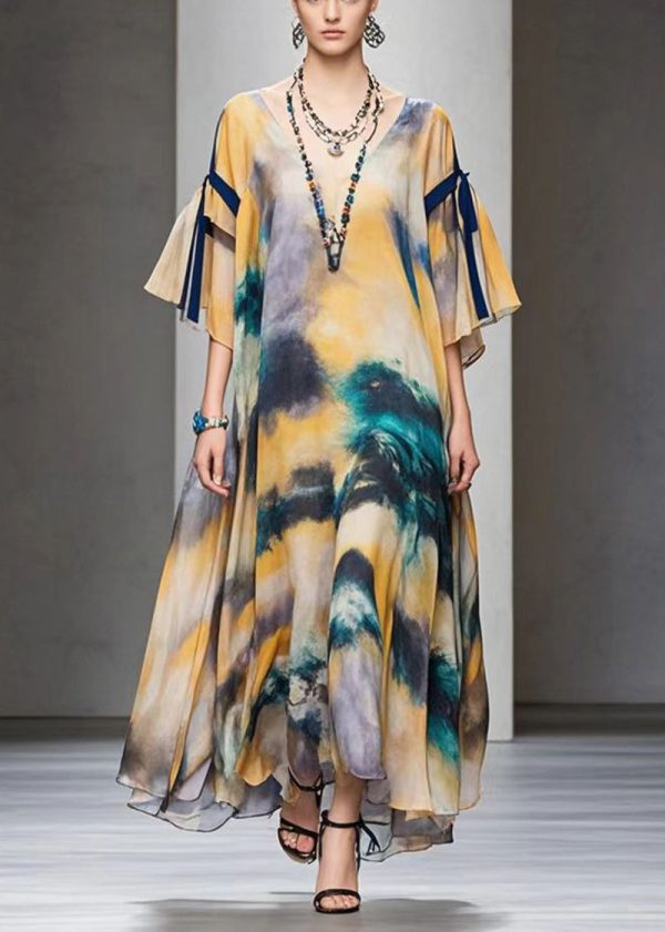 Style Khaki Oversized Tie Dye Chiffon Dresses Fall Online now - Image 3