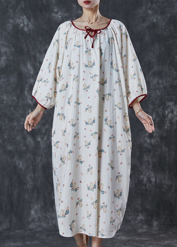 Modern Milk White Oversized Print Cotton Long Dress Summer Cheap - Image 2