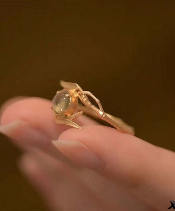 Chinese Style Gold Sterling Silver Overgild Crystal Bamboo Joint Rings Fashion - Image 2