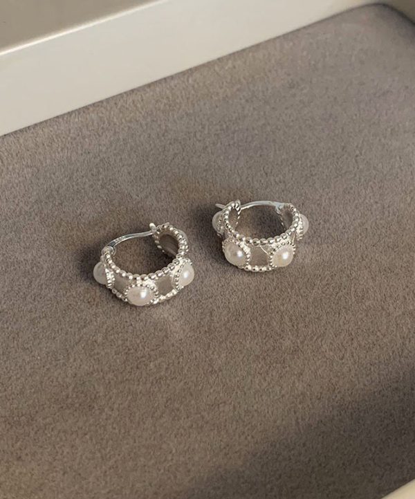 Style White Sterling Silver Alloy Pearl Hoop Earrings Supply - Image 4