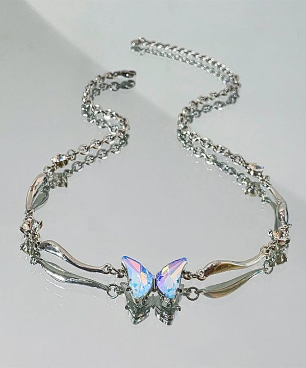 Gradient Color Silk Stainless Steel Butterfly Pendant Necklace Discount