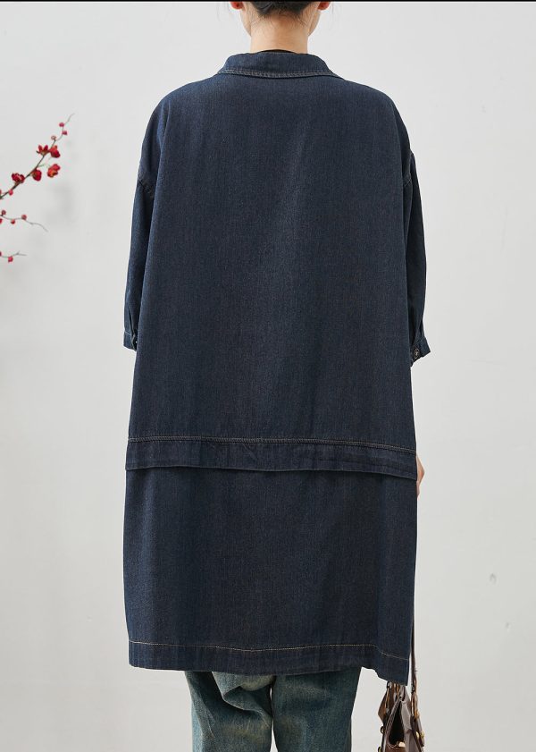 Unique Navy Oversized Patchwork Denim Ripped Coat Outwear Fall Online - Image 4