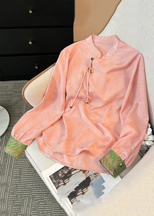 Loose White Stand Collar Button Silk Shirts Fall Online now - Image 2