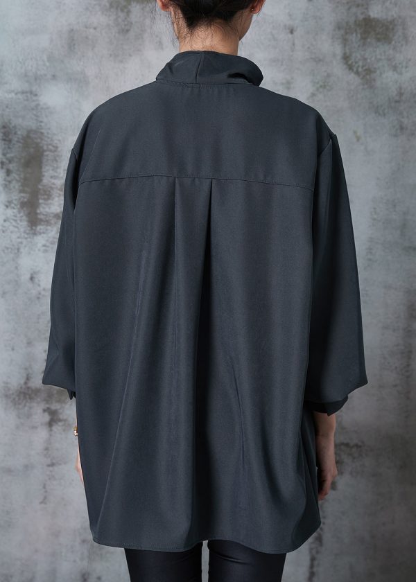 Original Design Grey Turtle Neck Oversized Cotton Shirt Fall Fashion - Image 4