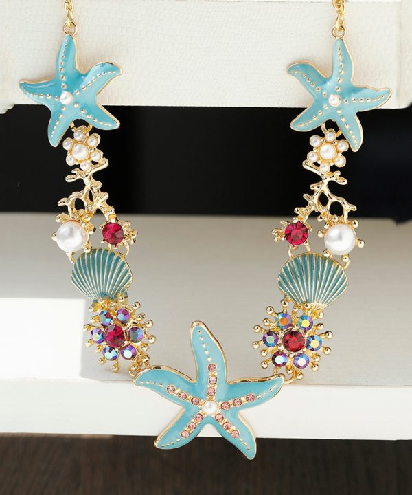 Fashion Blue Sterling Silver Overgild Enamel Zircon Shell Pearl Pendant Necklace Supply - Image 3