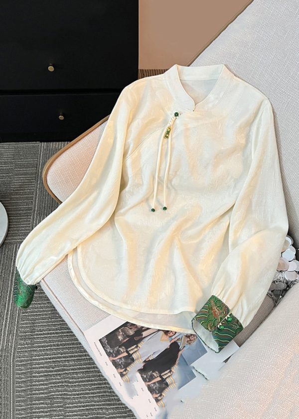 Loose White Stand Collar Button Silk Shirts Fall Online now