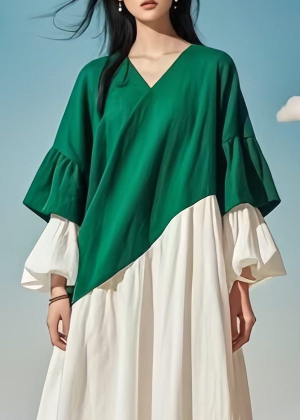 Boutique Colorblock Oversized Patchwork Cotton Dress Flare Sleeve Online now - Image 2