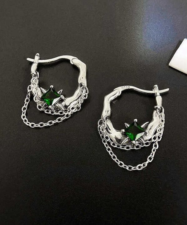 Fine Silk Sterling Silver Zircon Gem Stone Tassel Hoop Earrings Supply - Image 3