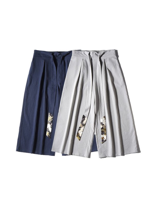 Boutique Navy Pockets Ribbon Patchwork Cotton Mens Pants Summer Online now - Image 5