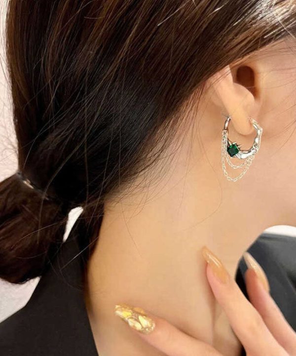 Fine Silk Sterling Silver Zircon Gem Stone Tassel Hoop Earrings Supply - Image 4