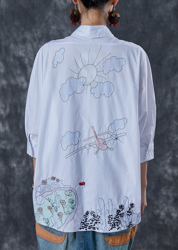 Handmade White Embroidered Cotton Shirts Summer Online Sale - Image 4