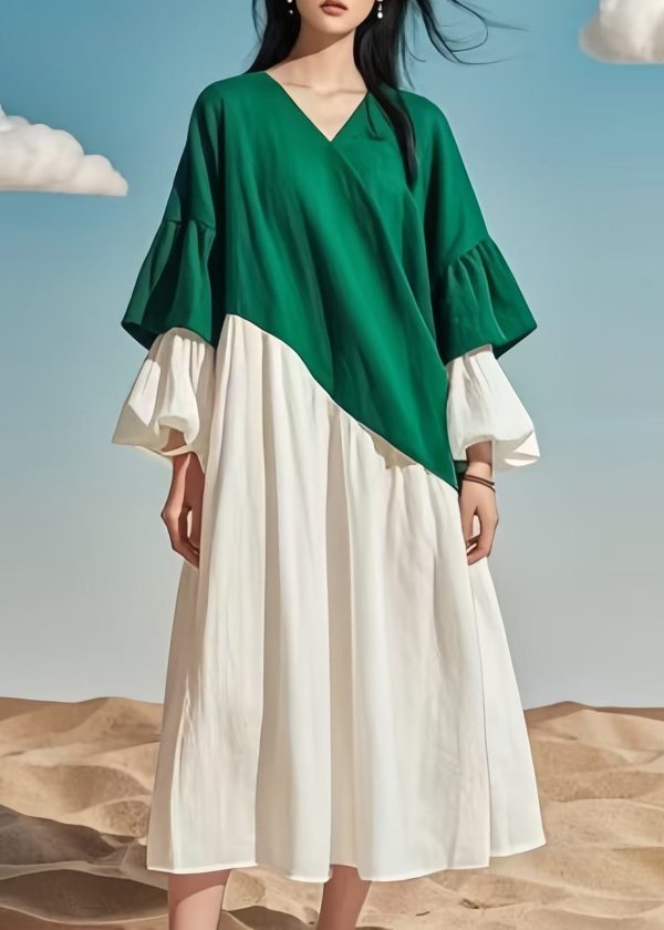 Boutique Colorblock Oversized Patchwork Cotton Dress Flare Sleeve Online now