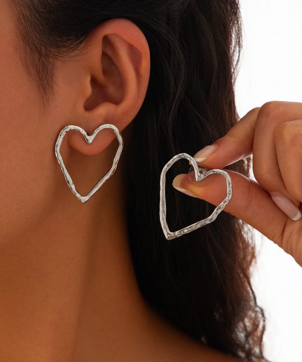 Casual Gold Metal Hollow Out Peach Heart Hoop Earrings Online now - Image 2