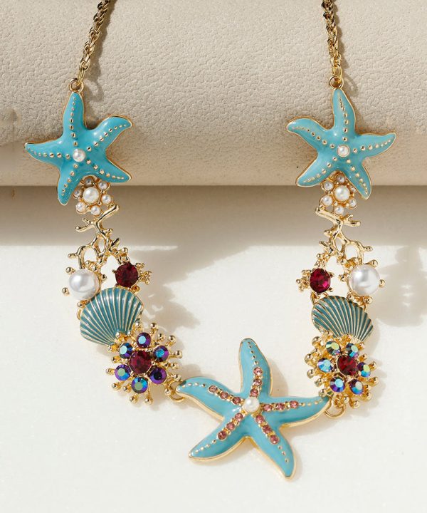 Fashion Blue Sterling Silver Overgild Enamel Zircon Shell Pearl Pendant Necklace Supply - Image 5