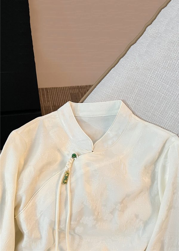 Loose White Stand Collar Button Silk Shirts Fall Online now - Image 4
