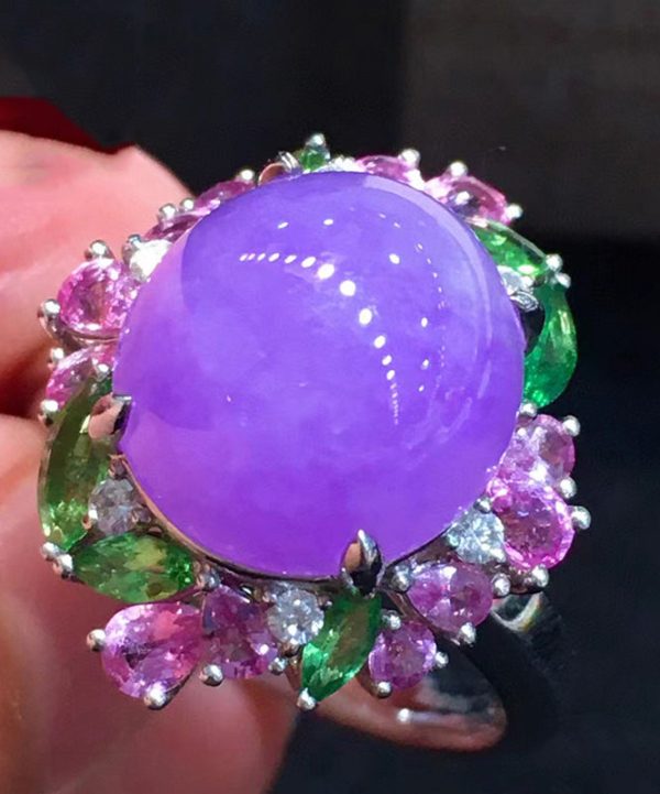 Casual Purple Stainless Steel Crystal Zircon Jade Rings Online Hot Sale