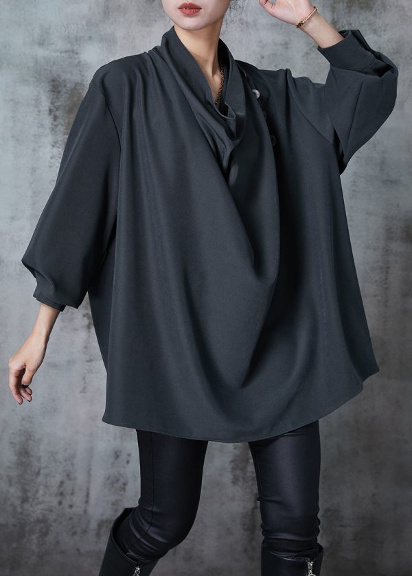 Original Design Grey Turtle Neck Oversized Cotton Shirt Fall Fashion - Image 3