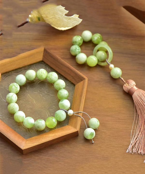 Modern Light Green Hand Woven Gem Stone Beading Tassel Charm Bracelet Fashion - Image 4