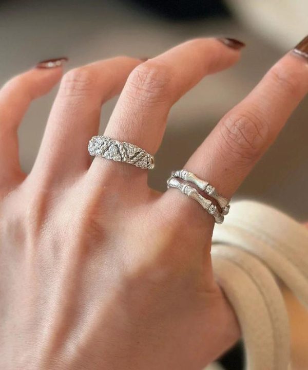 Boutique Gold Sterling Silver Overgild Bamboo Joint Wire Drawing Rings Online now - Image 4