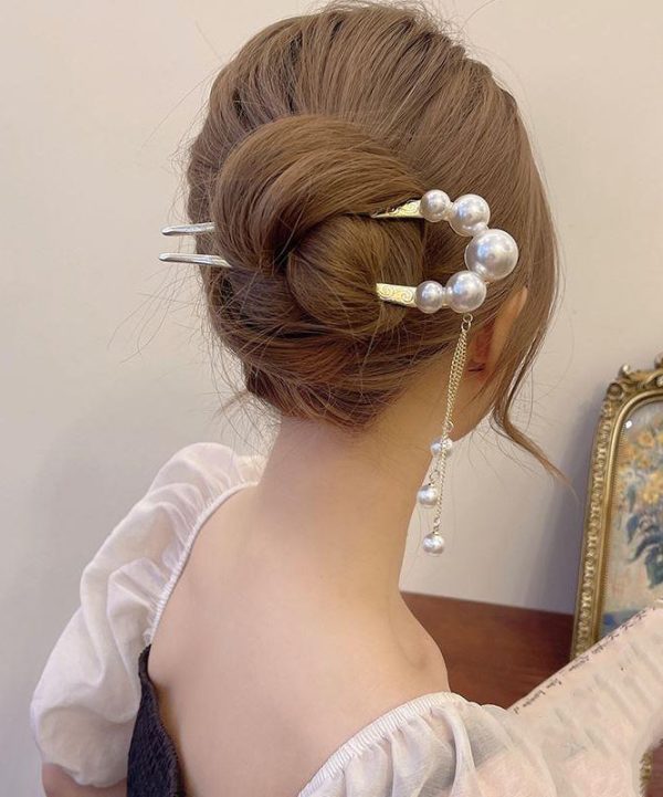 Classy Gold Sterling Silver Alloy Pearl Tassel U Shaped Hairpin Discount