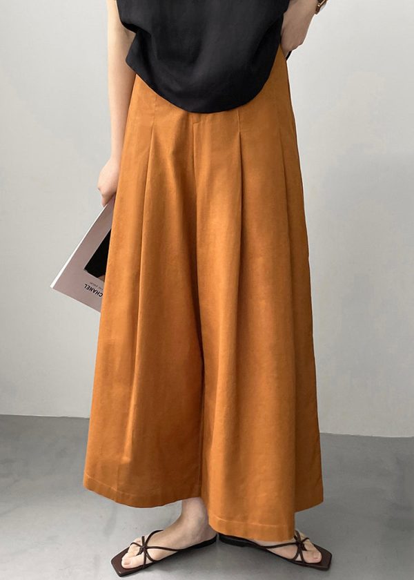 New Orange Pockets Solid Cotton Wide Leg Pants Summer Supply - Image 3
