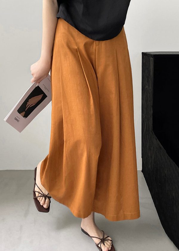New Orange Pockets Solid Cotton Wide Leg Pants Summer Supply - Image 5